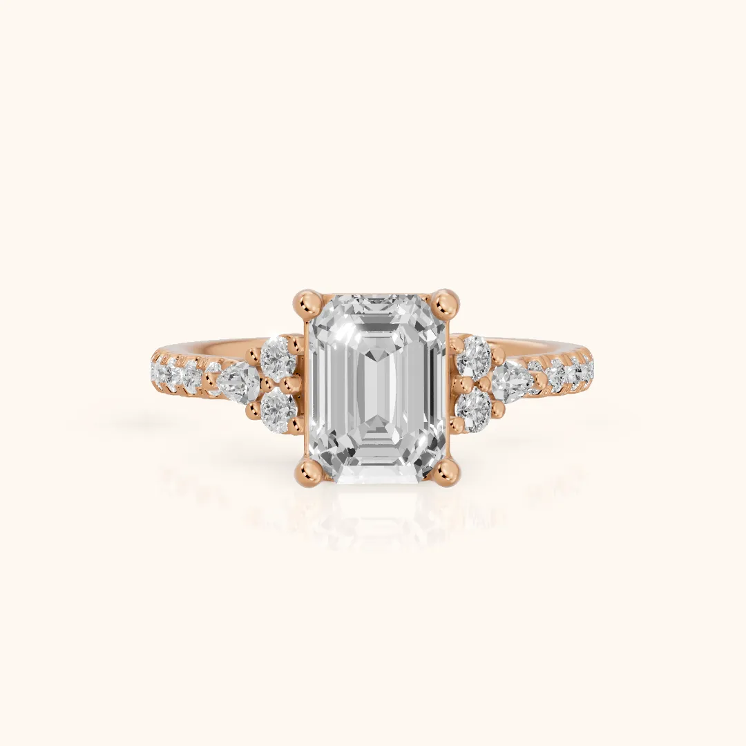 Alta Pavé Cluster Emerald Diamond Engagement Ring in Rose Gold — view 2