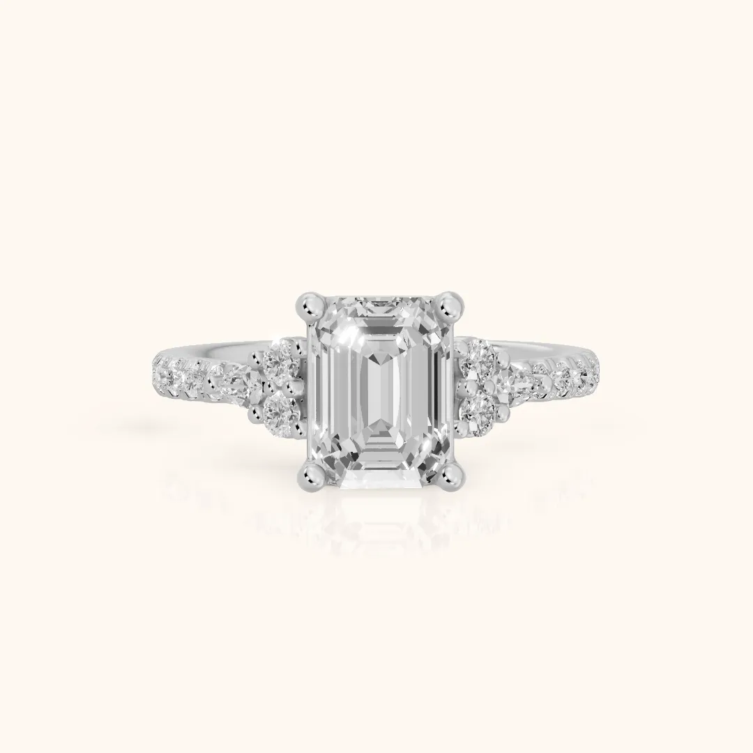Alta Pavé Cluster Emerald Diamond Engagement Ring in Platinum — view 2