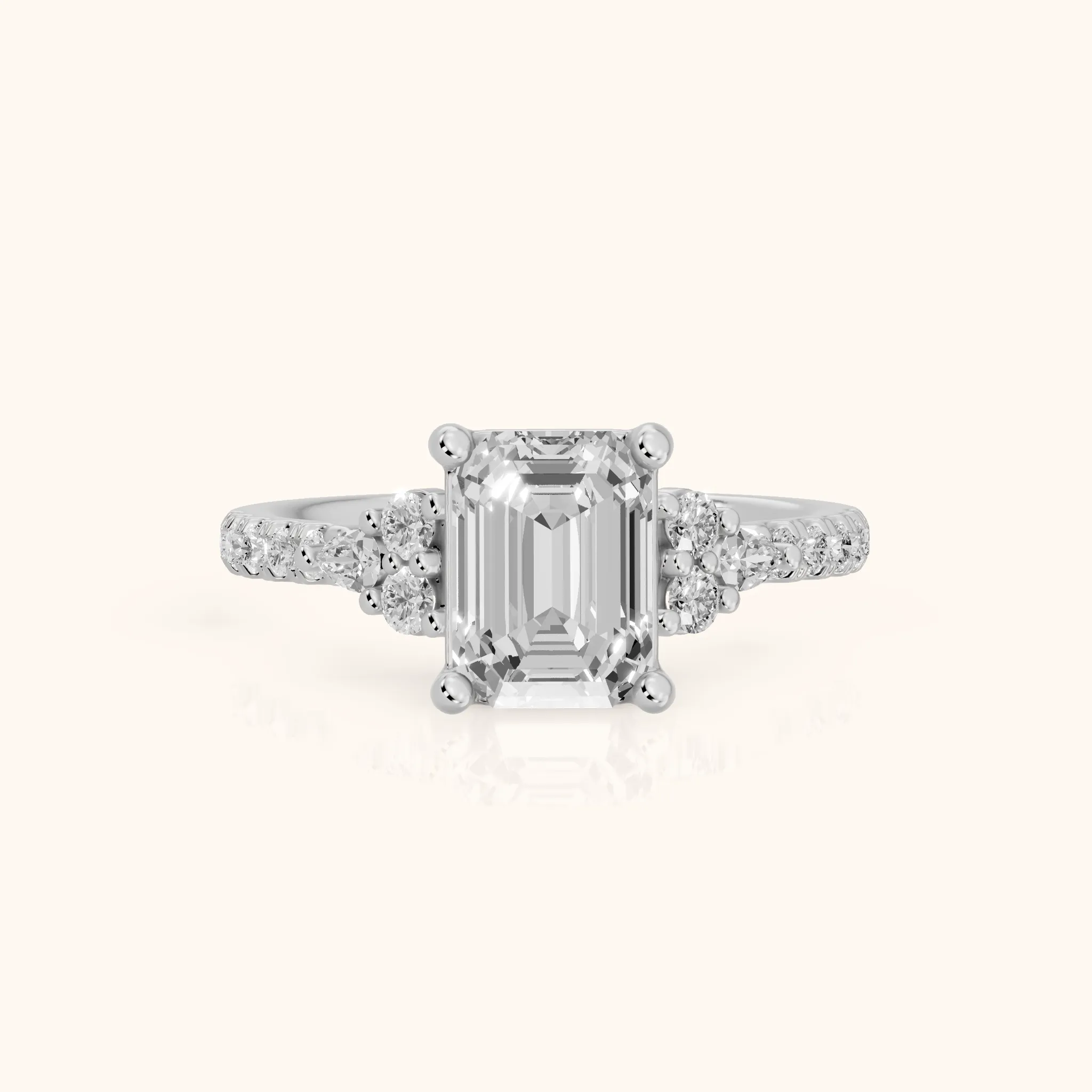Alta Pavé Cluster Emerald Diamond Engagement Ring in Platinum — view 1