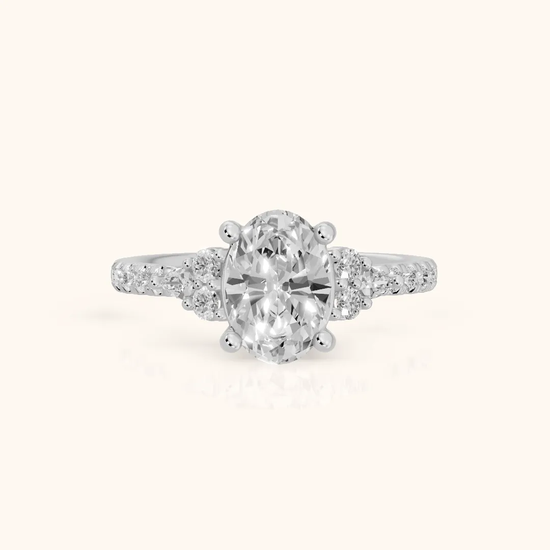 Alta Pavé Cluster Oval Diamond Engagement Ring in Silver — view 2