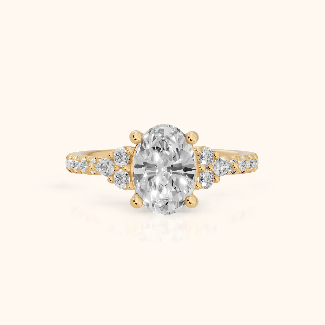 Alta Pavé Cluster Oval Diamond Engagement Ring in Yellow Gold — view 2