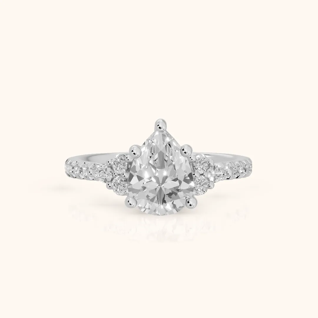 Alta Pavé Cluster Pear Diamond Engagement Ring in Silver — view 2