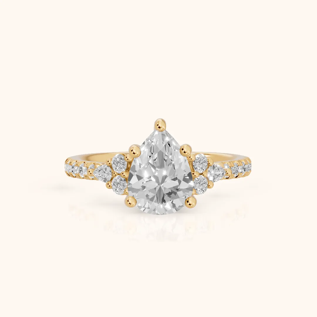 Alta Pavé Cluster Pear Diamond Engagement Ring in Yellow Gold — view 2