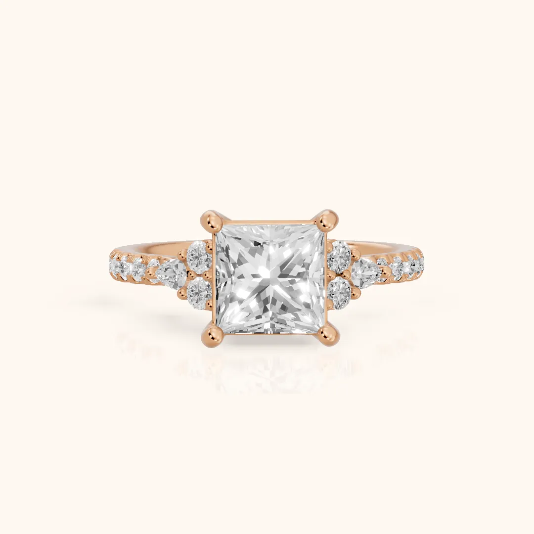 Alta Pavé Cluster Princess Diamond Engagement Ring in Rose Gold — view 2