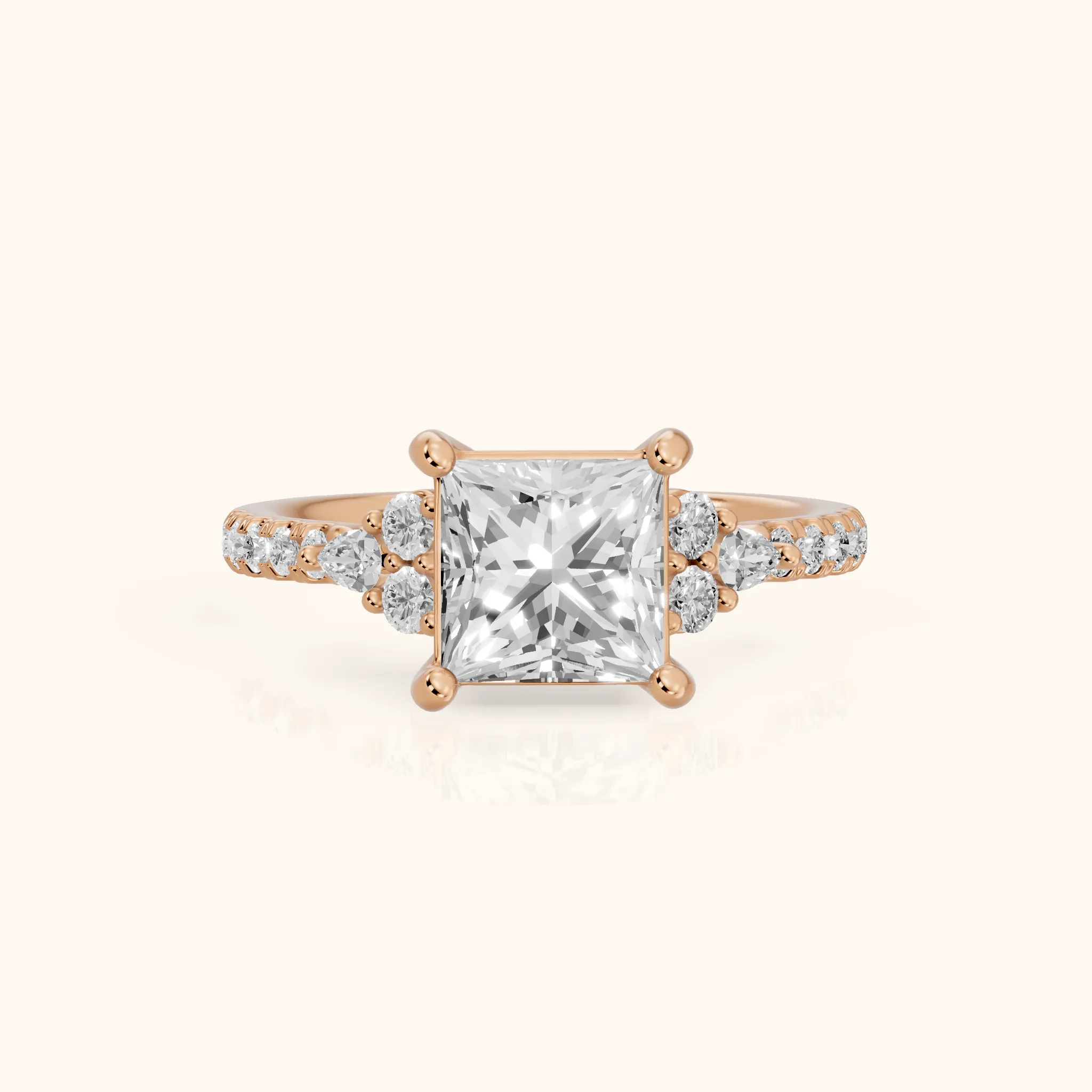 Alta Pavé Cluster Princess Diamond Engagement Ring in Rose Gold — view 1