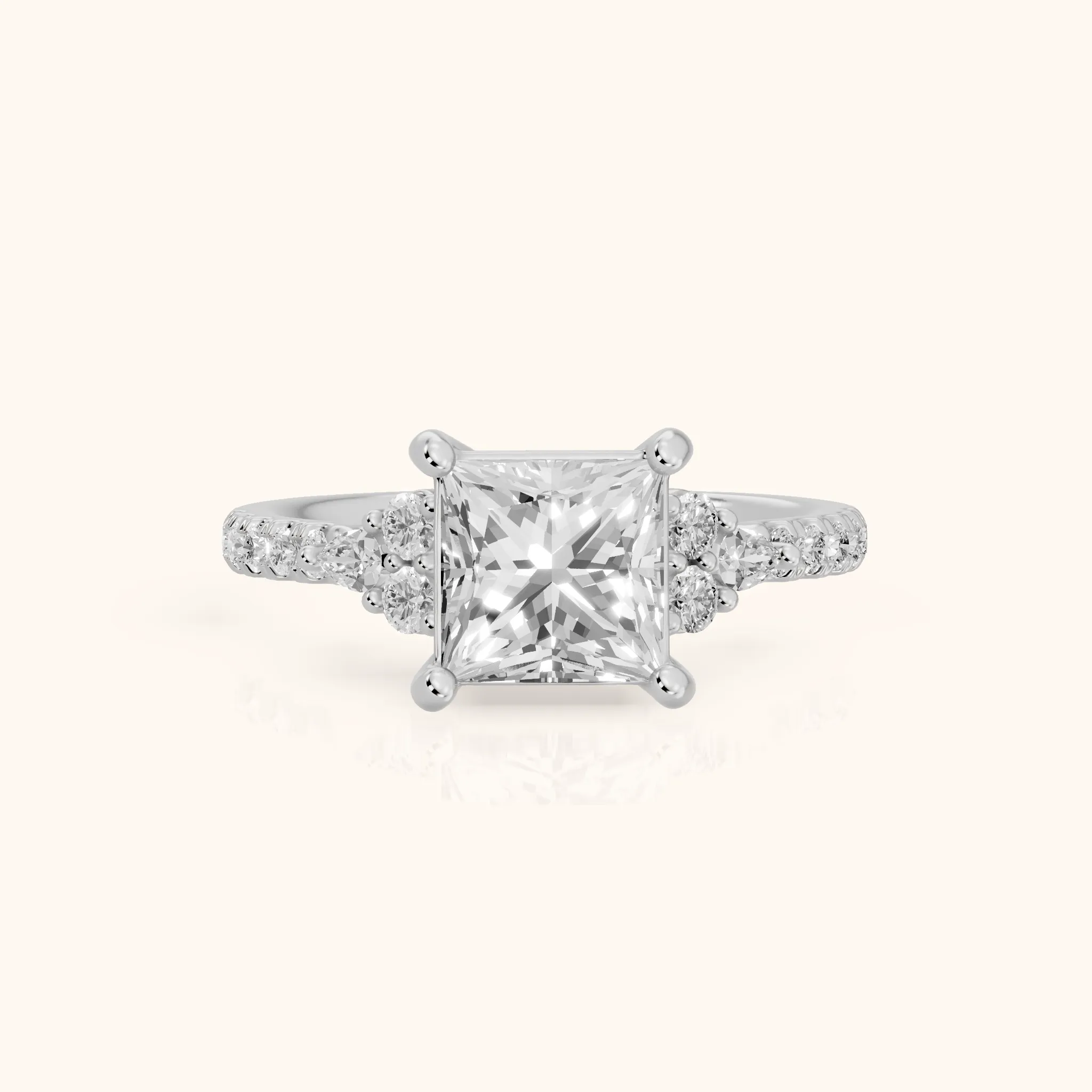 Alta Pavé Cluster Princess Diamond Engagement Ring in White Gold — view 1