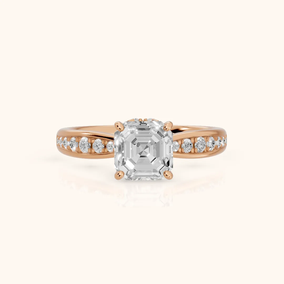 Ione Hidden Halo Pavé Asscher Diamond Engagement Ring in Rose Gold — view 2