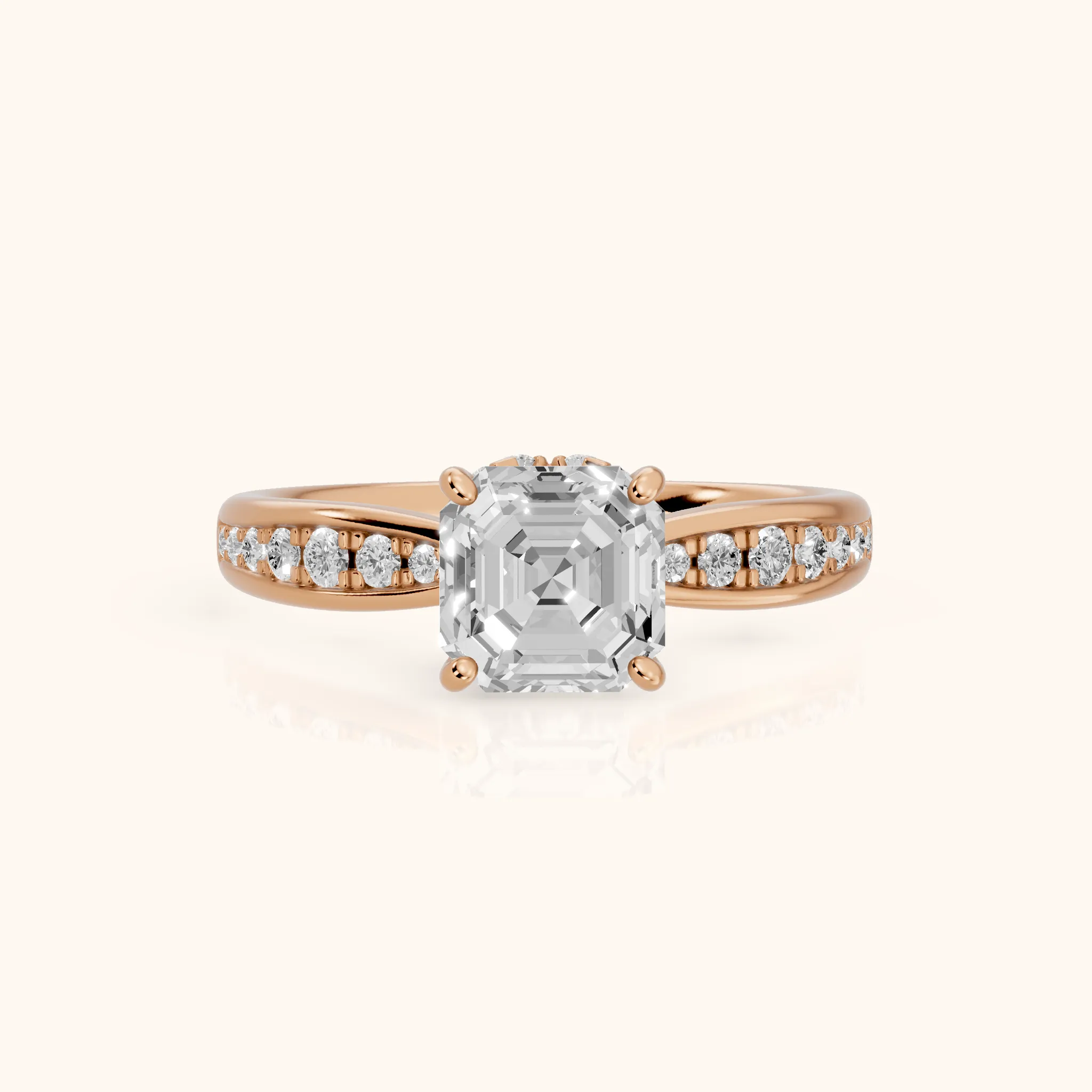 Ione Hidden Halo Pavé Asscher Diamond Engagement Ring in Rose Gold — view 1