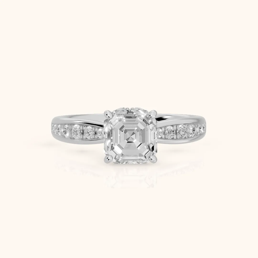 Ione Hidden Halo Pavé Asscher Diamond Engagement Ring in Silver — view 2