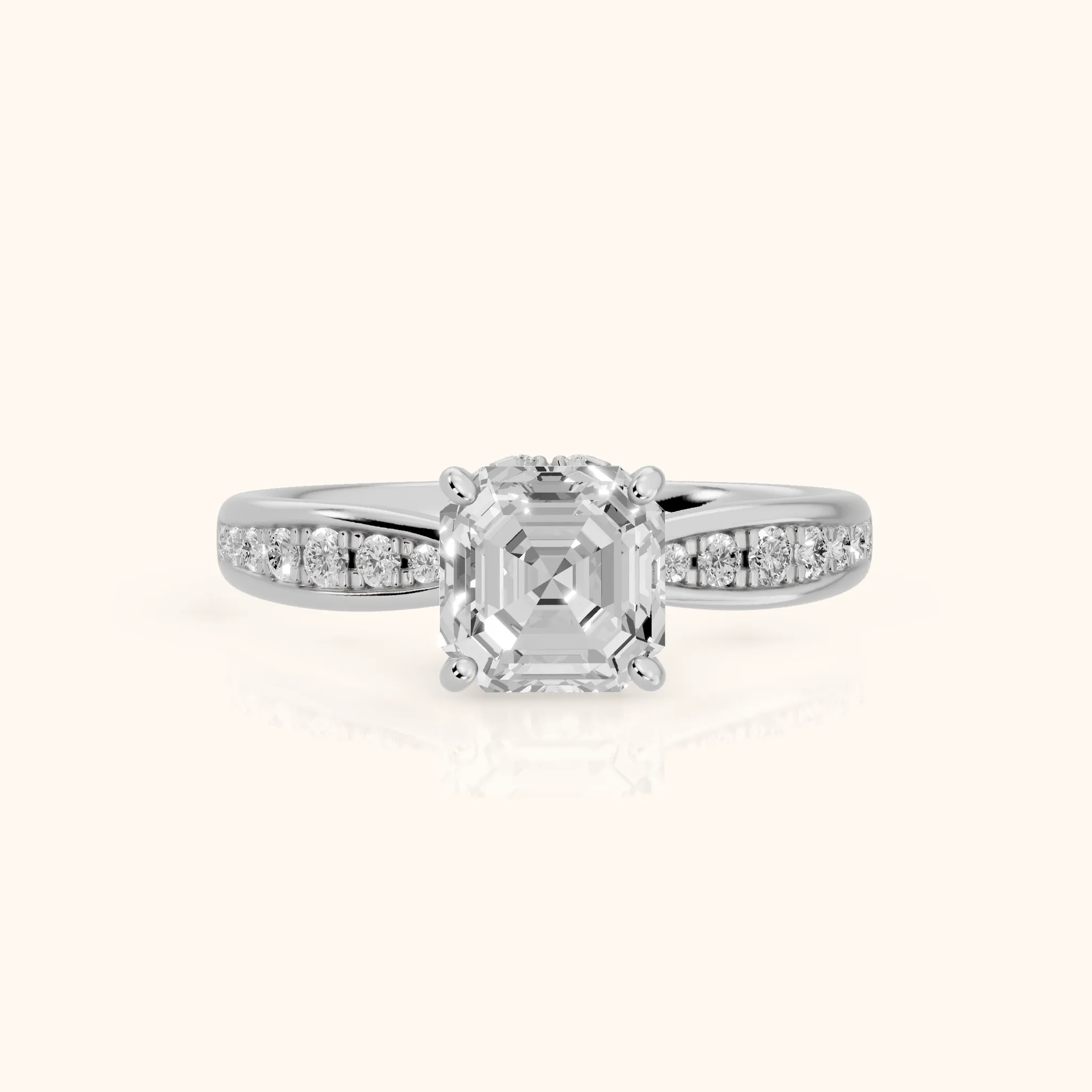 Ione Hidden Halo Pavé Asscher Diamond Engagement Ring in Silver — view 1