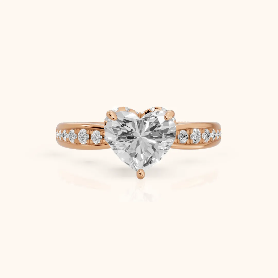 Ione Hidden Halo Pavé Heart Diamond Engagement Ring in Rose Gold — view 2