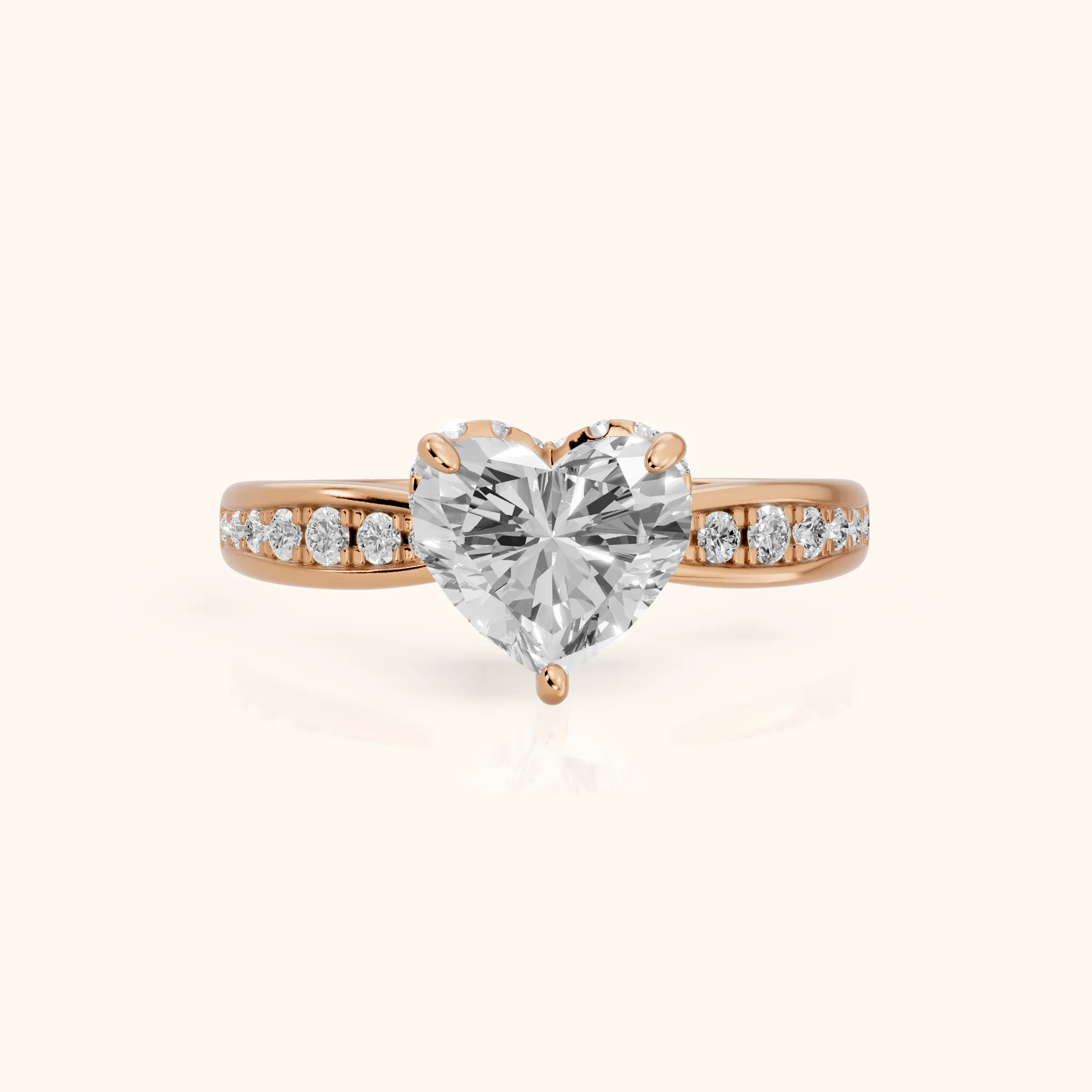 Ione Hidden Halo Pavé Heart Diamond Engagement Ring in Rose Gold — view 1