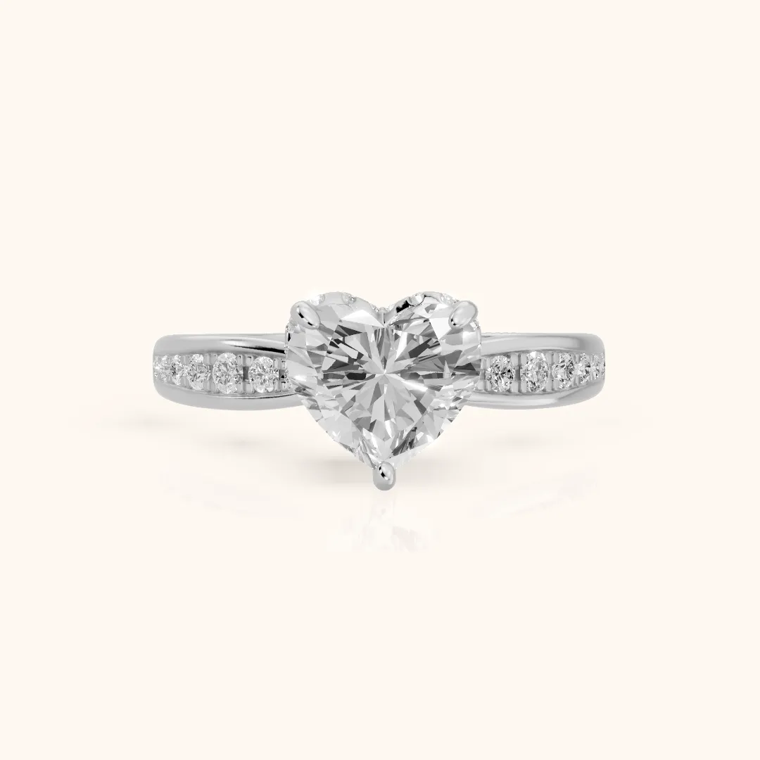 Ione Hidden Halo Pavé Heart Diamond Engagement Ring in White Gold — view 2