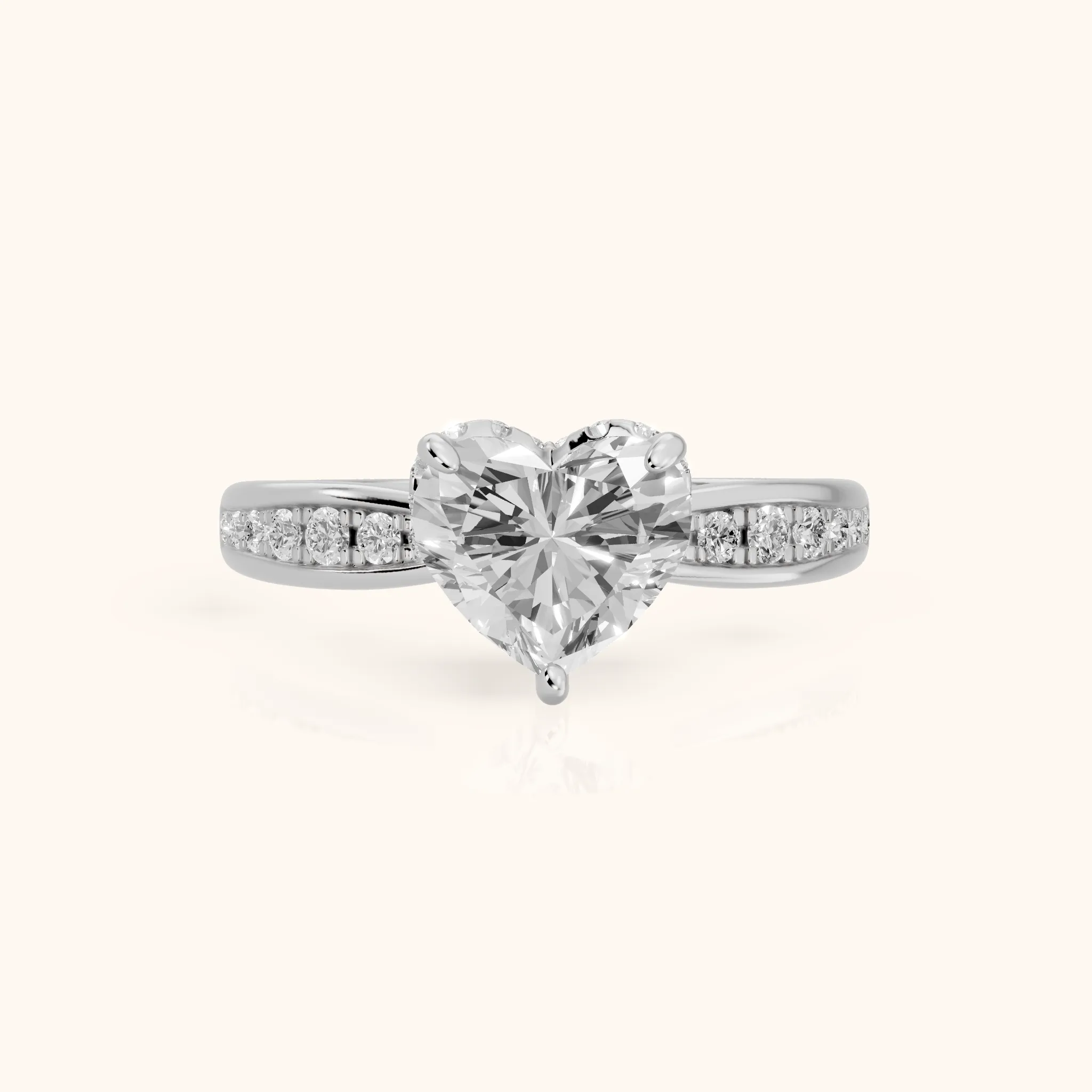Ione Hidden Halo Pavé Heart Diamond Engagement Ring in White Gold — view 1