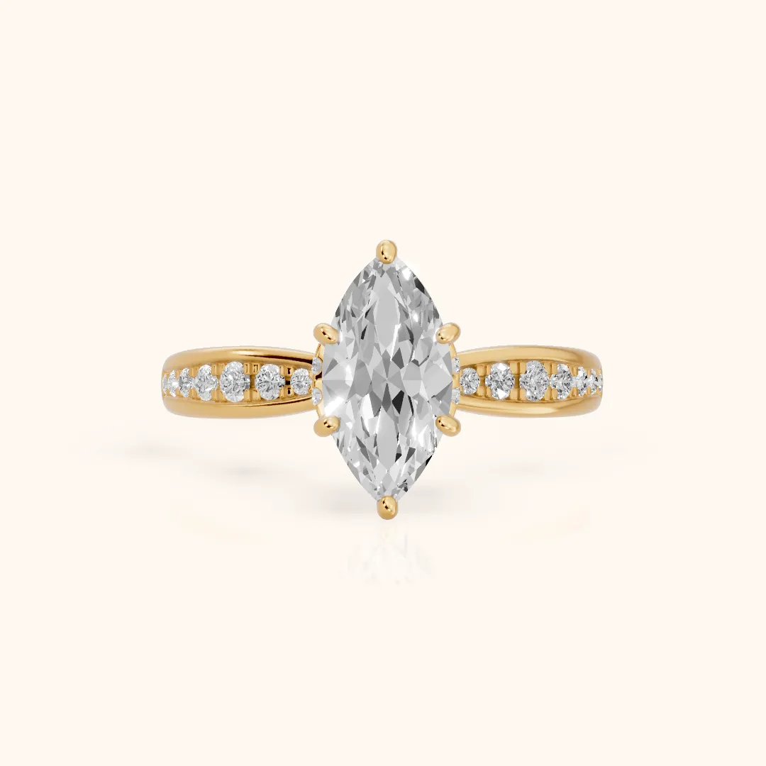 Ione Hidden Halo Pavé Marquise Diamond Engagement Ring in Yellow Gold — view 2