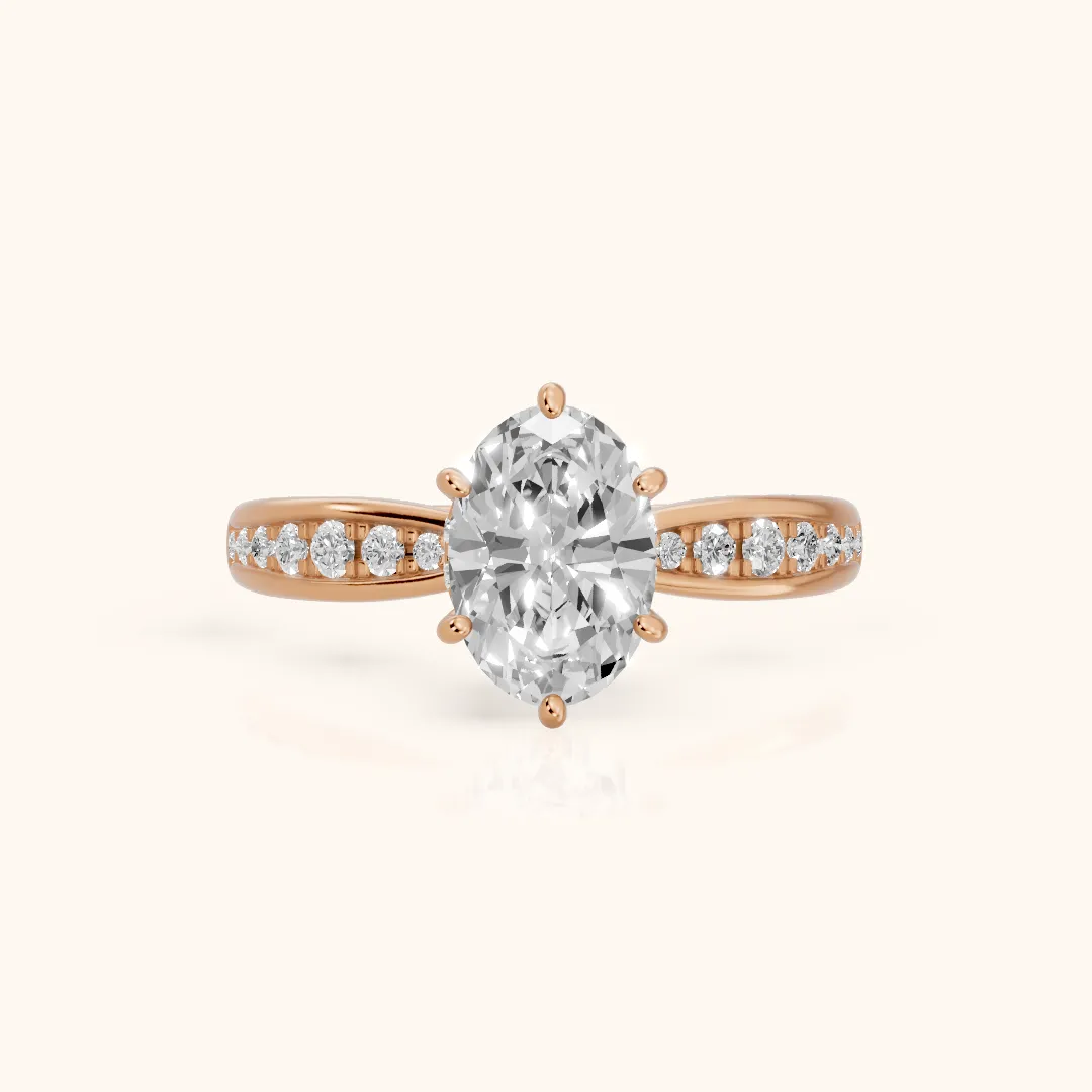Ione Hidden Halo Pavé Oval Diamond Engagement Ring in Rose Gold — view 2