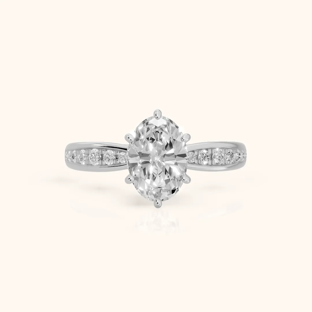 Ione Hidden Halo Pavé Oval Diamond Engagement Ring in White Gold — view 2