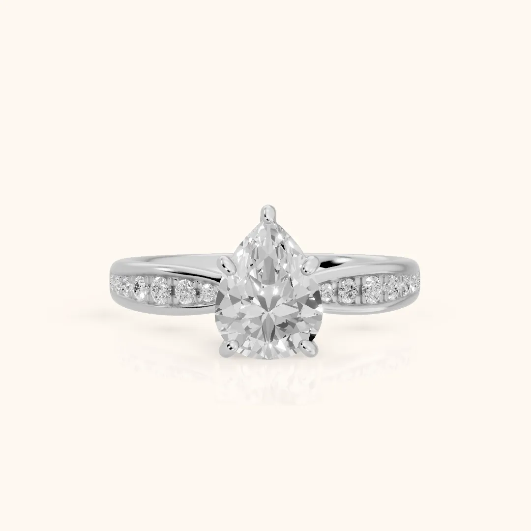 Ione Hidden Halo Pavé Pear Diamond Engagement Ring in White Gold — view 2