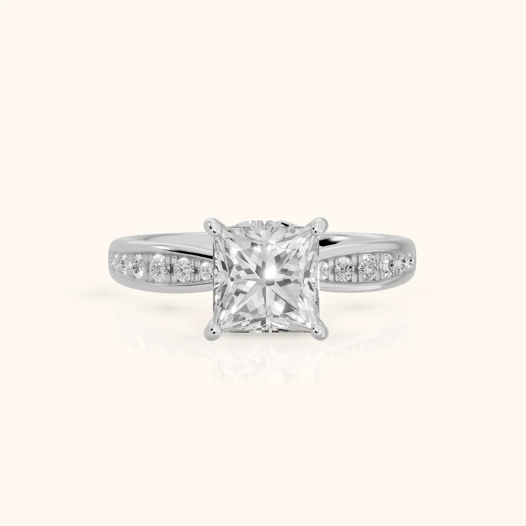 Ione Hidden Halo Pavé Princess Diamond Engagement Ring in White Gold — view 2