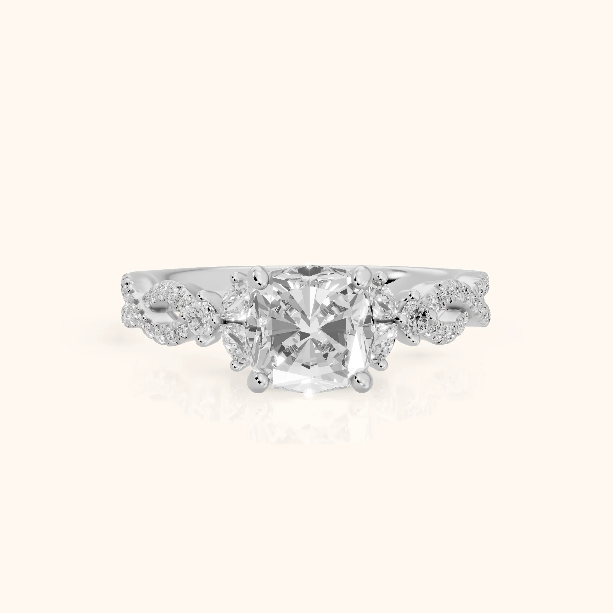 Neva Infinity Twist Cushion Diamond Engagement Ring in Silver — view 1