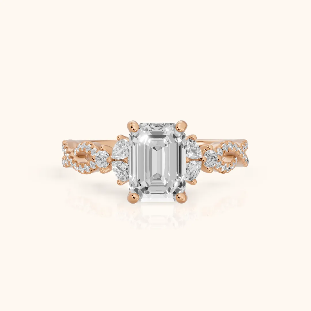 Neva Infinity Twist Emerald Diamond Engagement Ring in Rose Gold — view 2