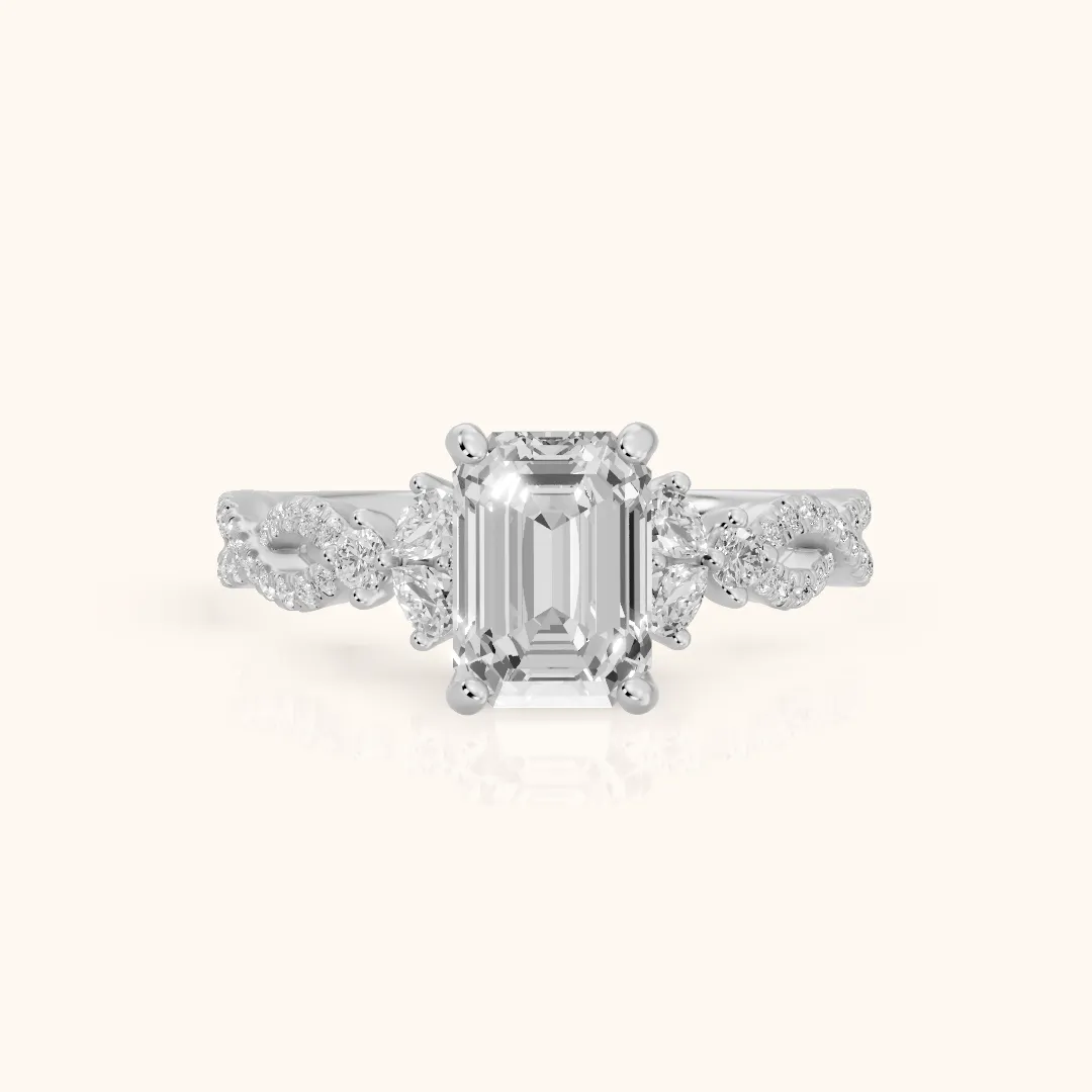 Neva Infinity Twist Emerald Diamond Engagement Ring in White Gold — view 2