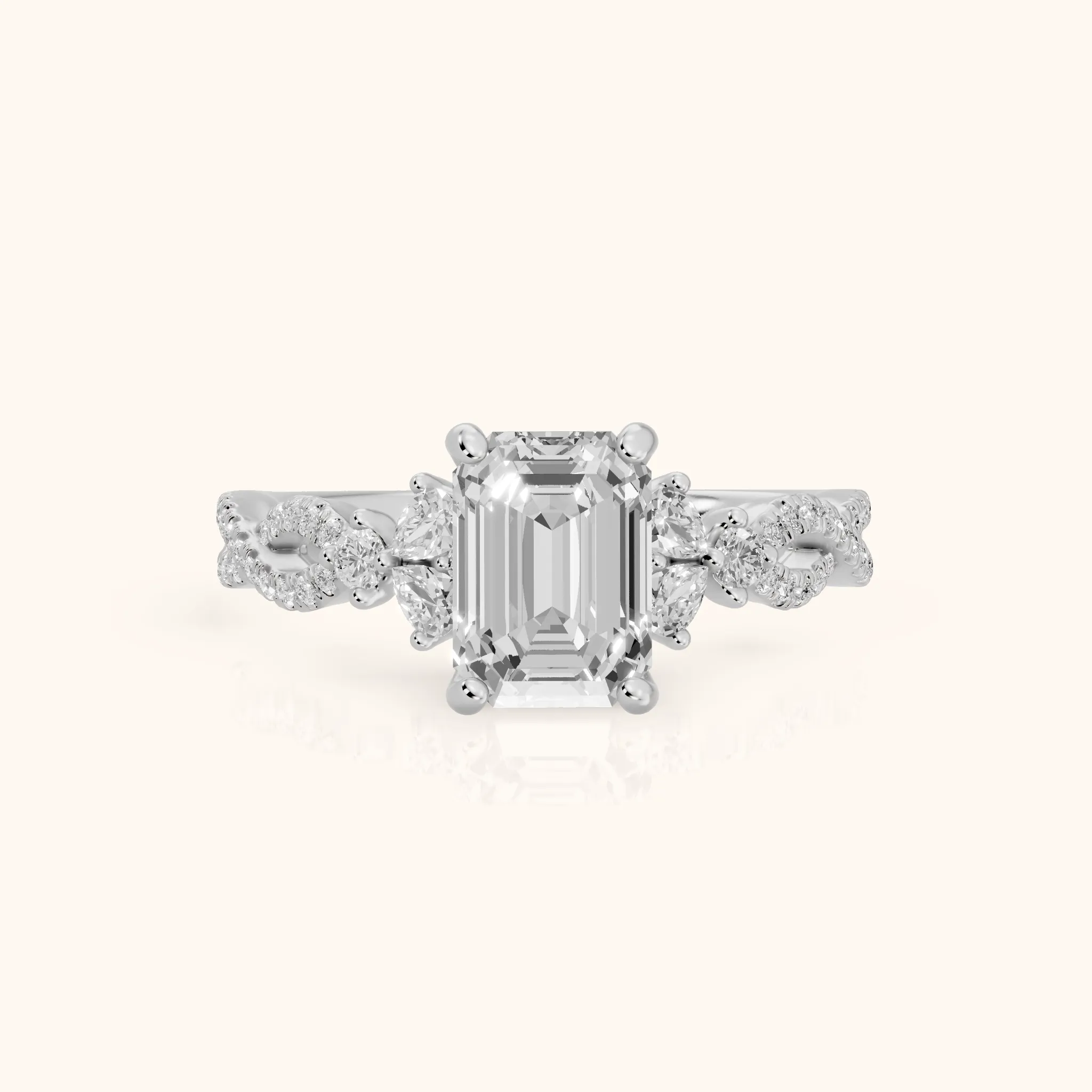Neva Infinity Twist Emerald Diamond Engagement Ring in White Gold — view 1