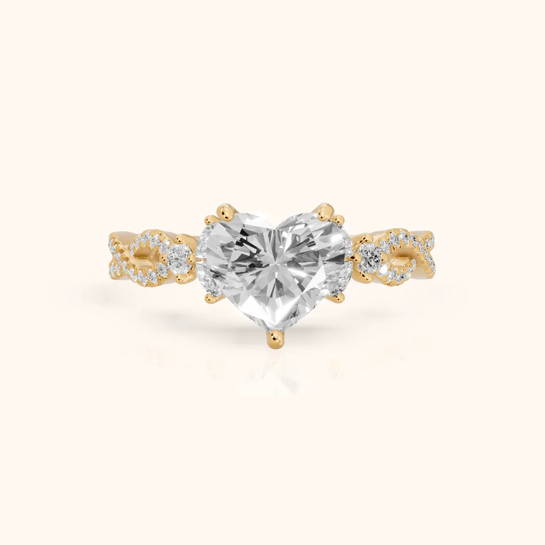 Neva Infinity Twist Heart Diamond Engagement Ring in Yellow Gold — view 2