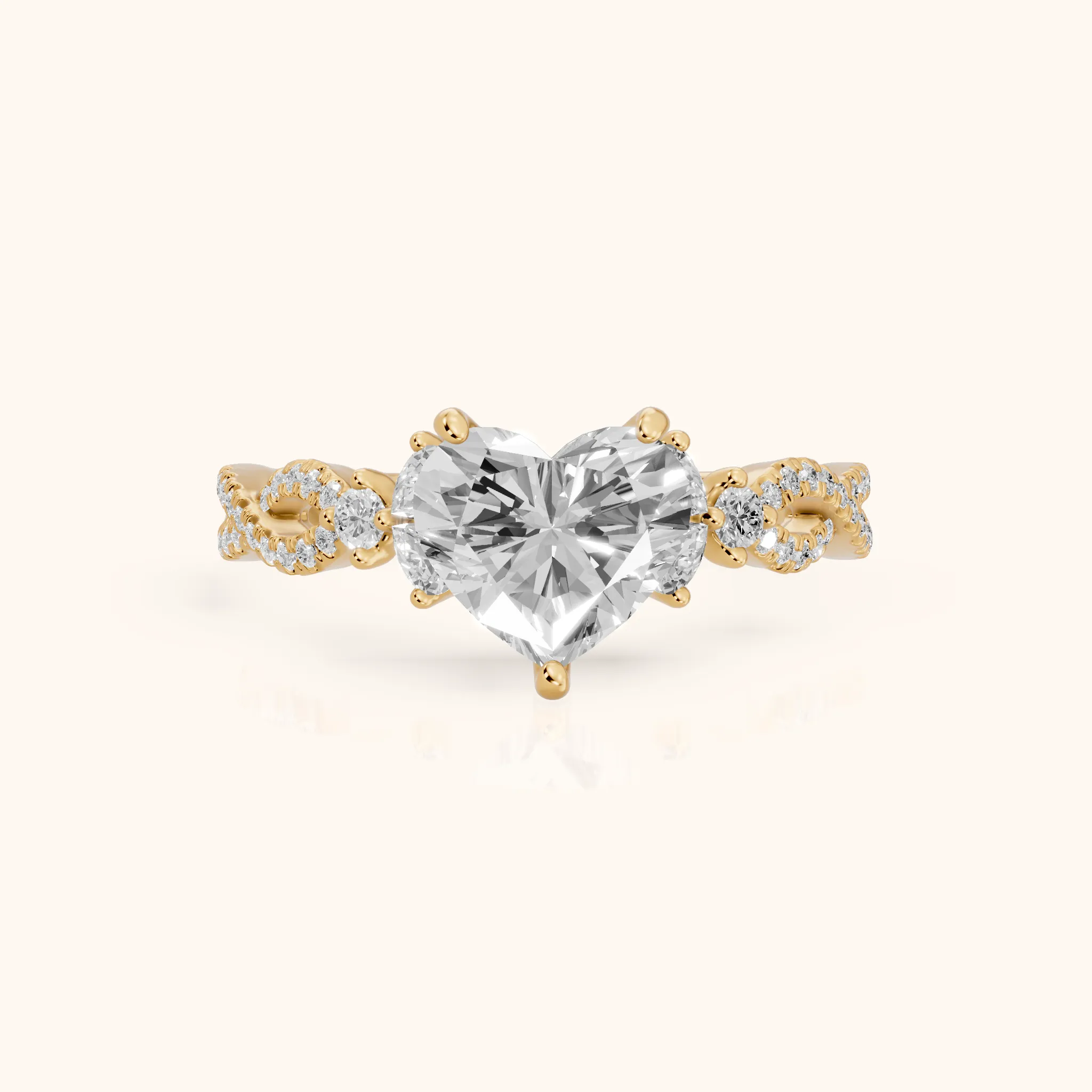 Neva Infinity Twist Heart Diamond Engagement Ring in Yellow Gold — view 1