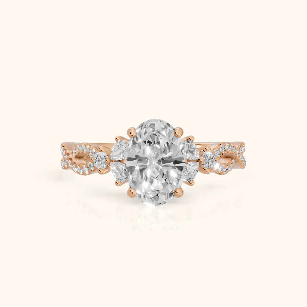 Neva Infinity Twist Oval Diamond Engagement Ring in Rose Gold — view 2