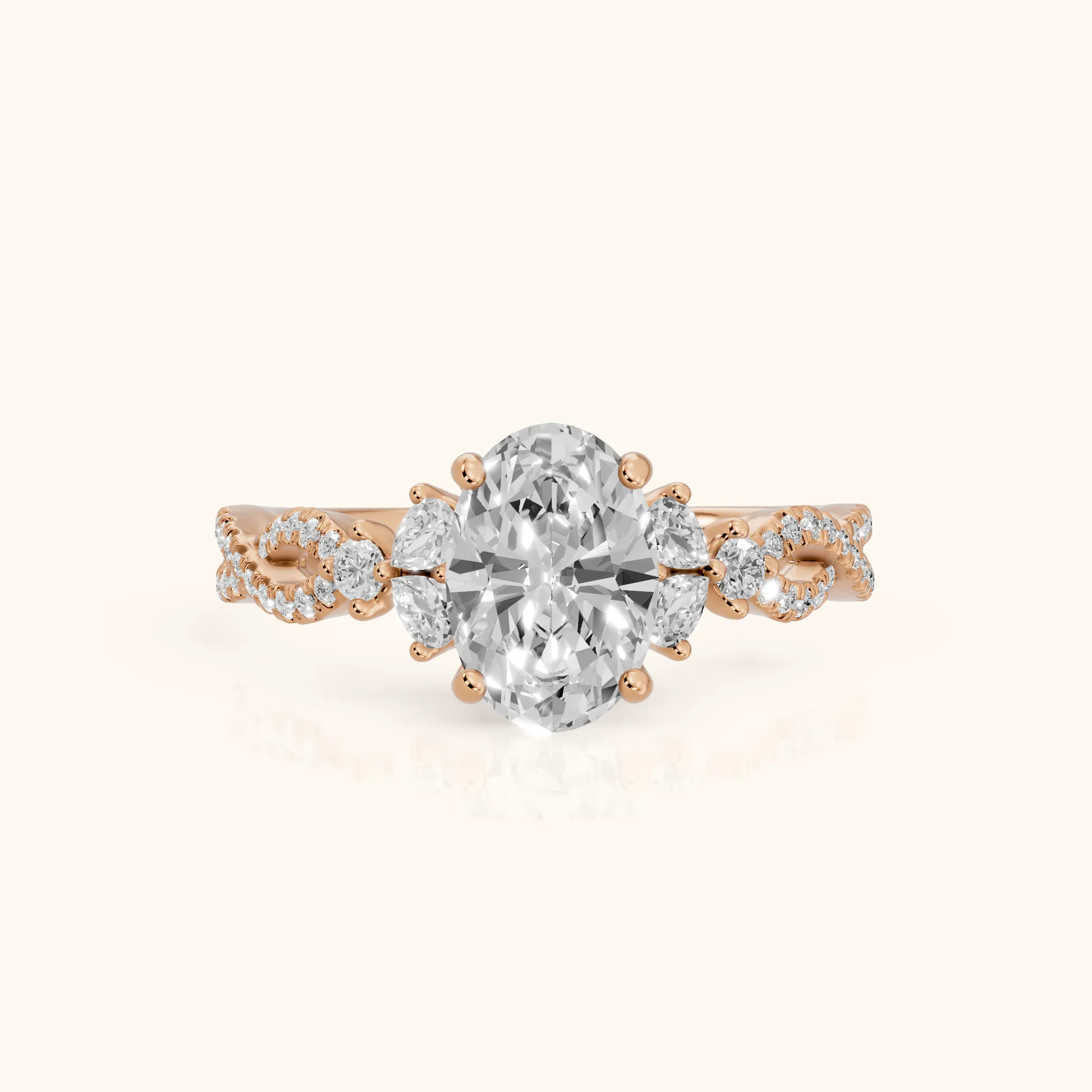Neva Infinity Twist Oval Diamond Engagement Ring in Rose Gold — view 1