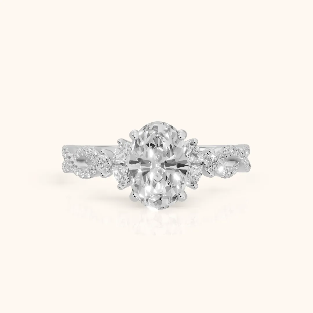 Neva Infinity Twist Oval Diamond Engagement Ring in Platinum — view 2