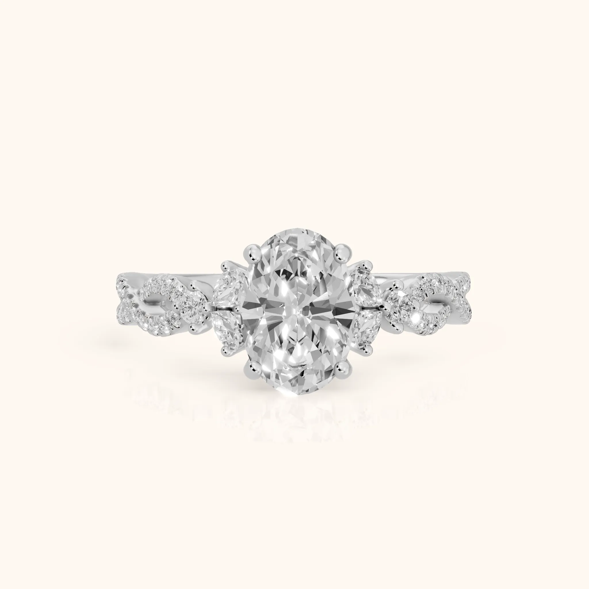 Neva Infinity Twist Oval Diamond Engagement Ring in Platinum — view 1