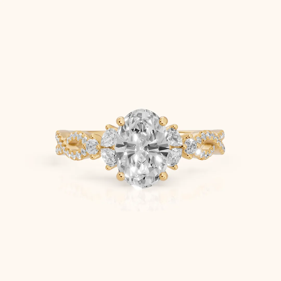 Neva Infinity Twist Oval Diamond Engagement Ring in Yellow Gold — view 2