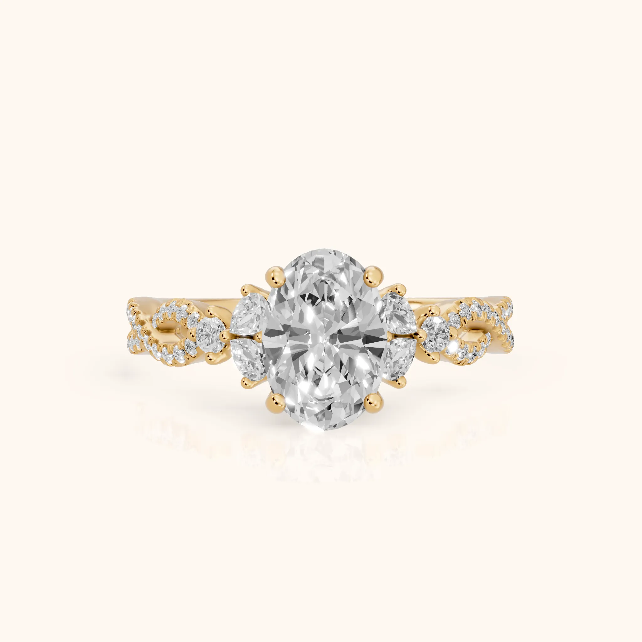 Neva Infinity Twist Oval Diamond Engagement Ring in Yellow Gold — view 1