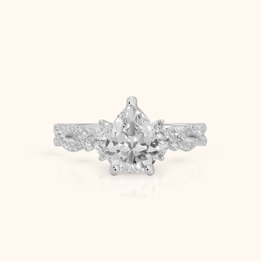 Neva Infinity Twist Pear Diamond Engagement Ring in Platinum — view 2