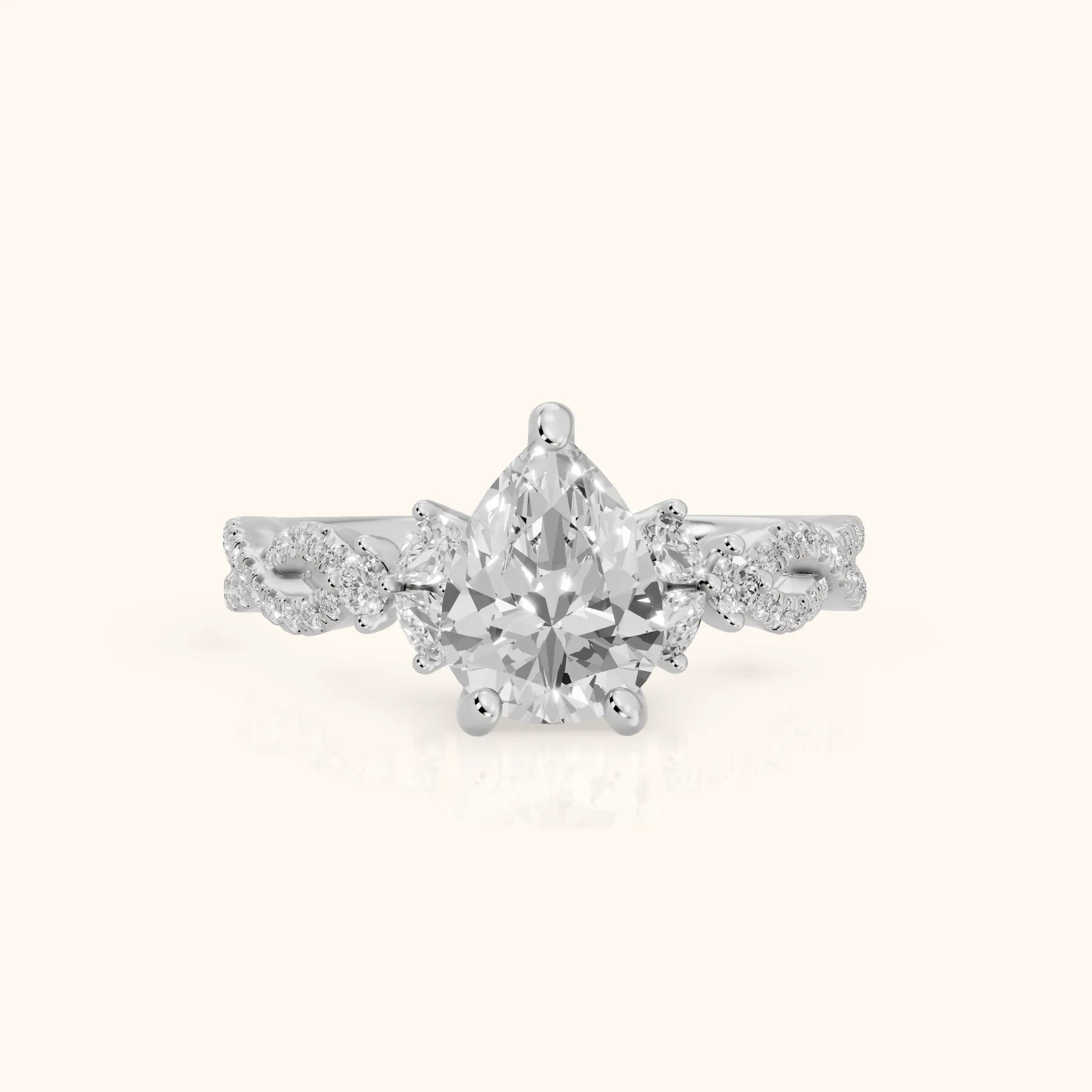 Neva Infinity Twist Pear Diamond Engagement Ring in Platinum — view 1