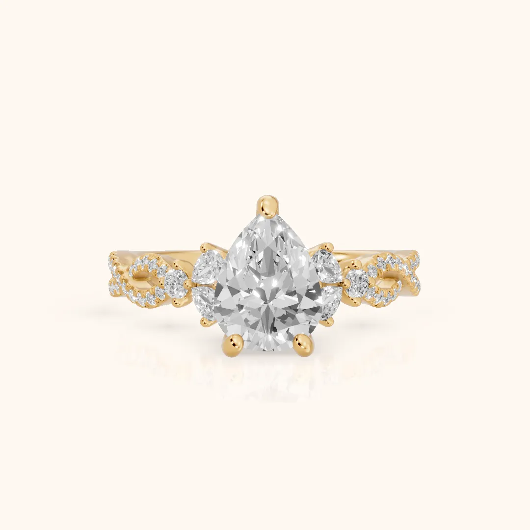 Neva Infinity Twist Pear Diamond Engagement Ring in Yellow Gold — view 2