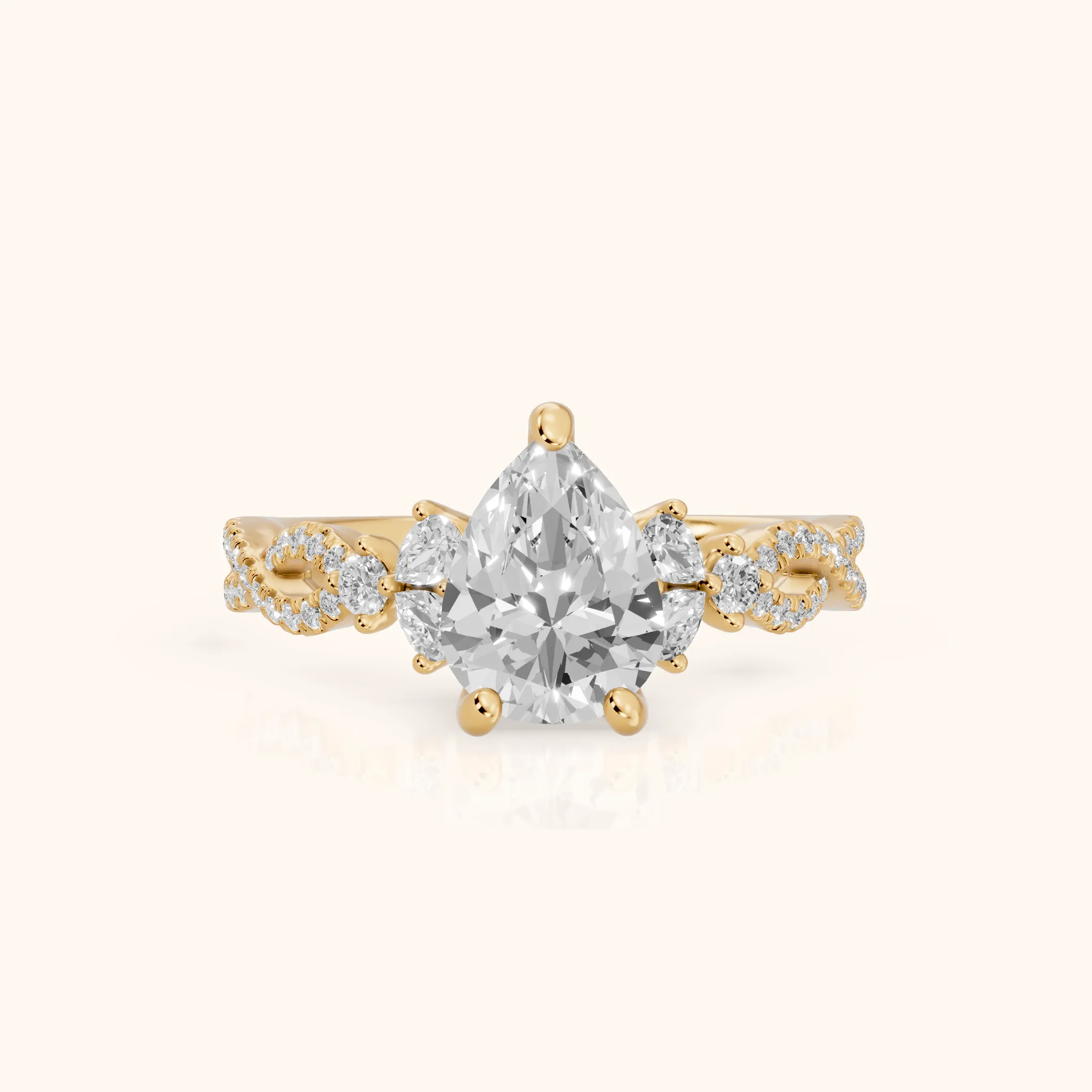 Neva Infinity Twist Pear Diamond Engagement Ring in Yellow Gold — view 1