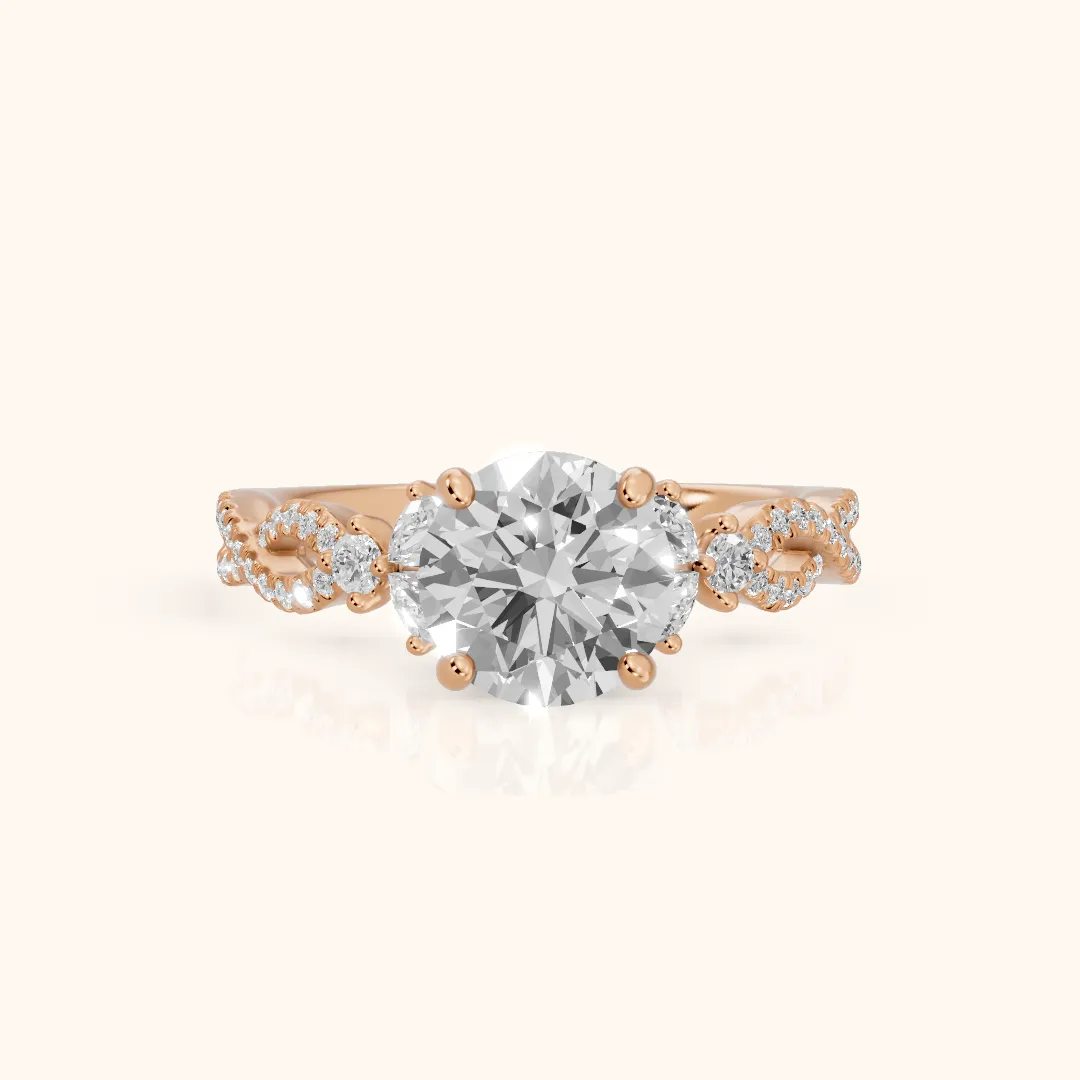 Neva Infinity Twist Round Diamond Engagement Ring in Rose Gold — view 2