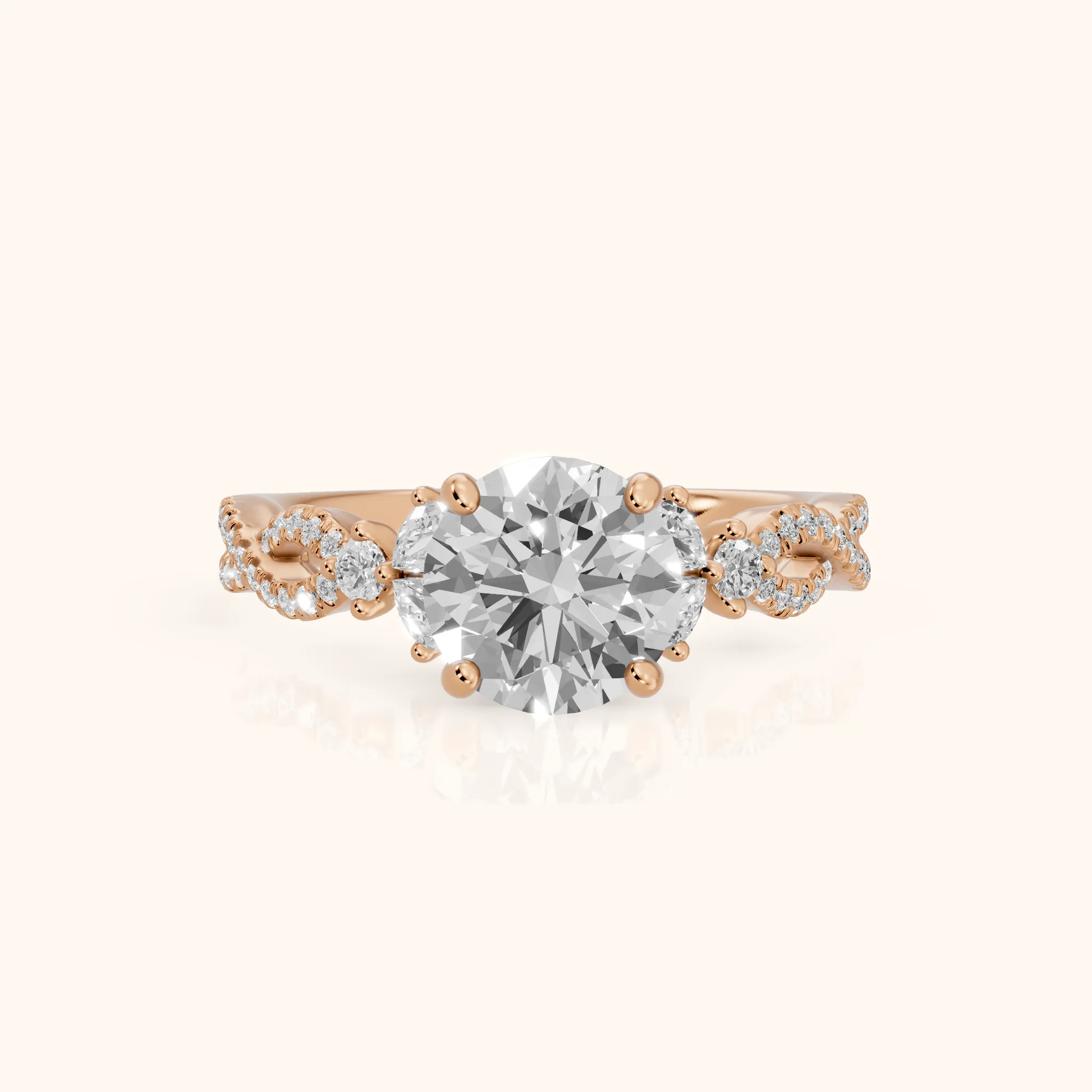 Neva Infinity Twist Round Diamond Engagement Ring in Rose Gold — view 1