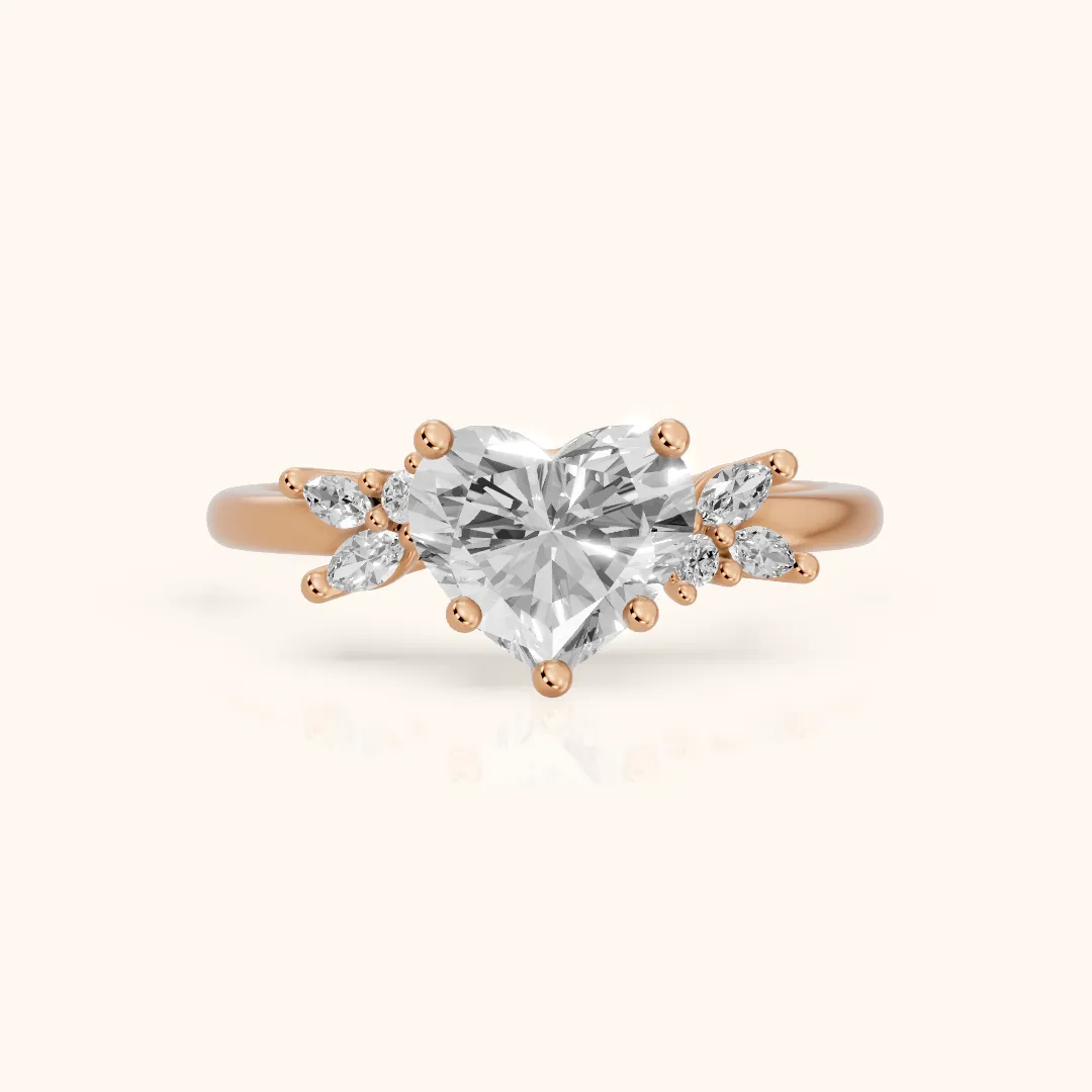 Avon Leaf Cluster Heart Diamond Engagement Ring in Rose Gold — view 2