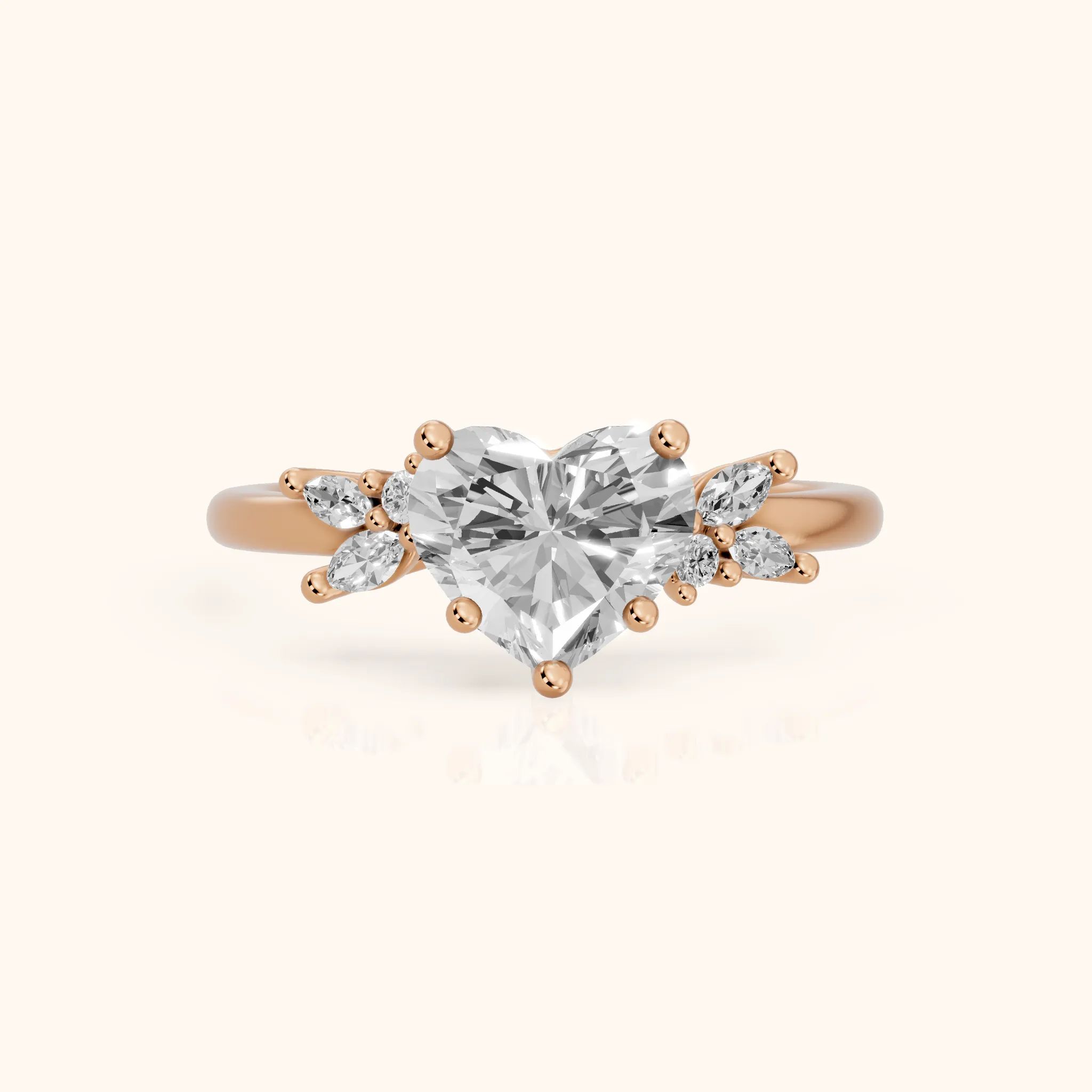 Avon Leaf Cluster Heart Diamond Engagement Ring in Rose Gold — view 1