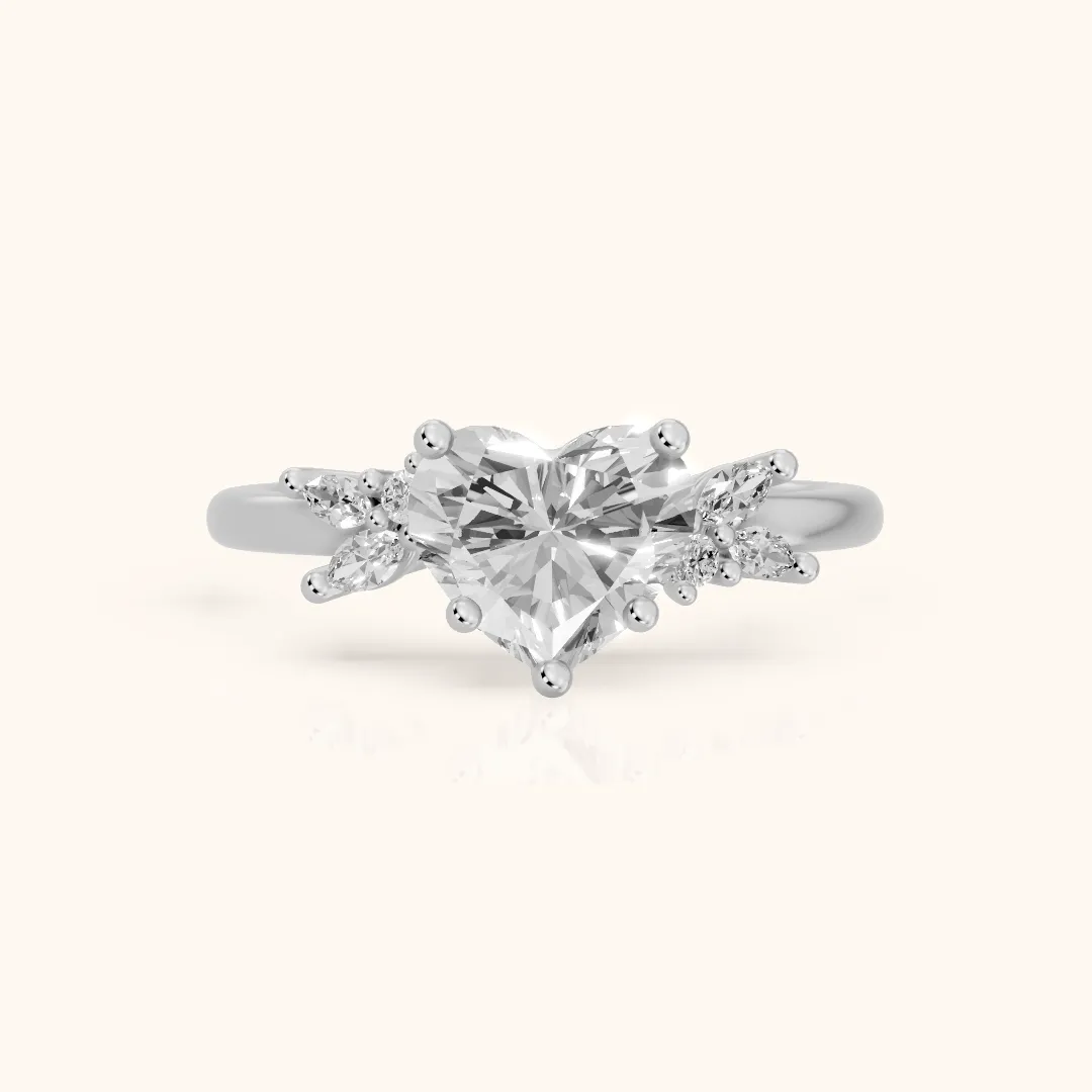 Avon Leaf Cluster Heart Diamond Engagement Ring in Platinum — view 2