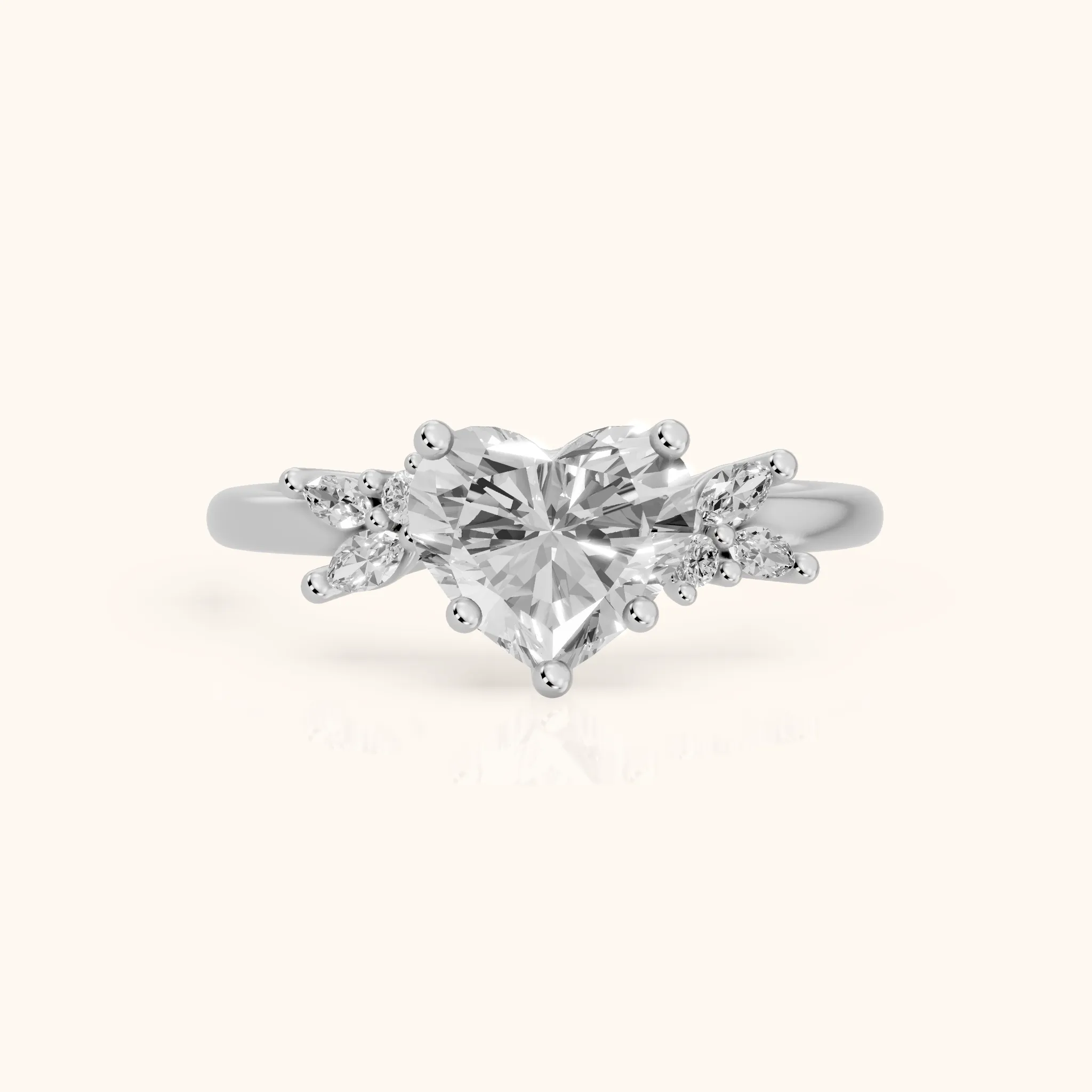 Avon Leaf Cluster Heart Diamond Engagement Ring in Platinum — view 1