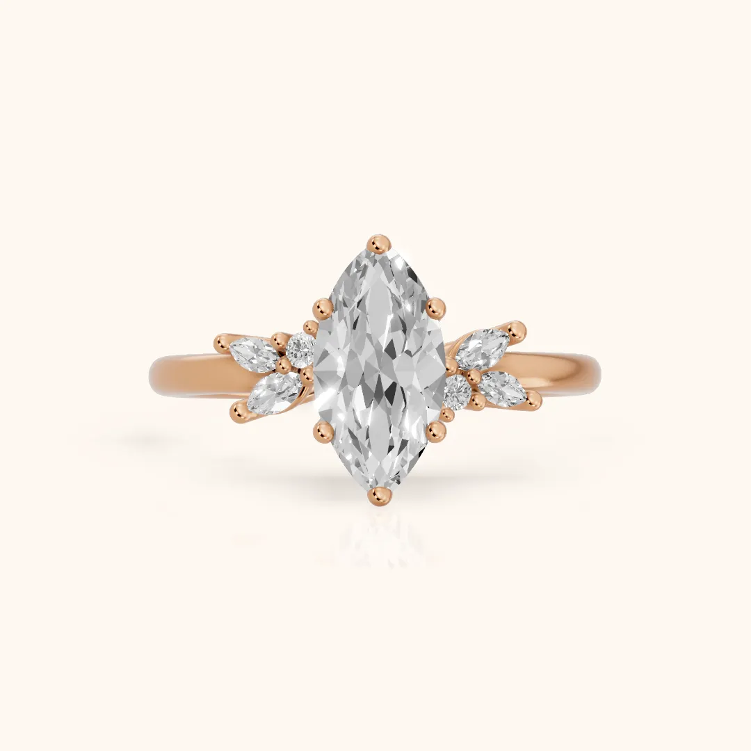 Avon Leaf Cluster Marquise Diamond Engagement Ring in Rose Gold — view 2