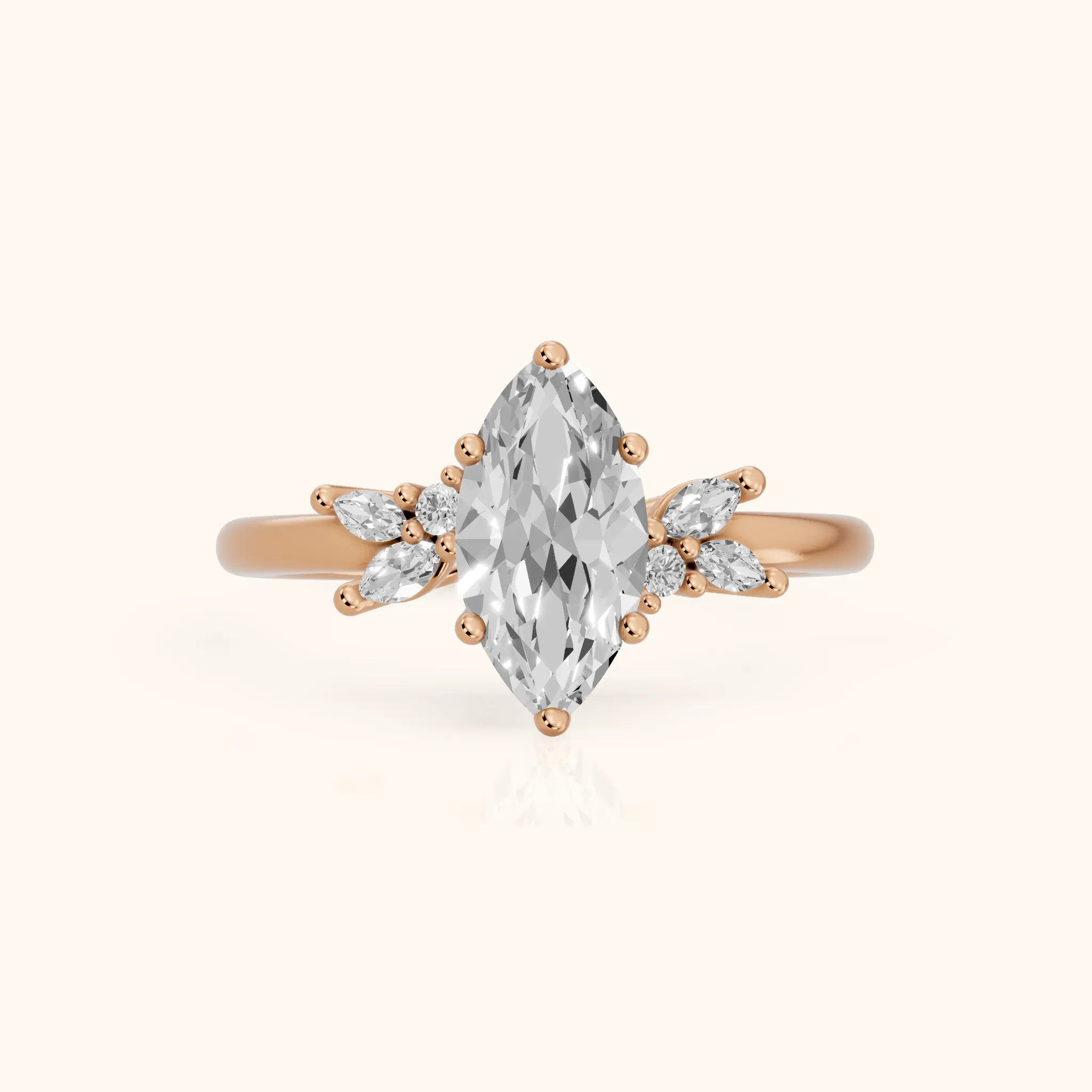 Avon Leaf Cluster Marquise Diamond Engagement Ring in Rose Gold — view 1