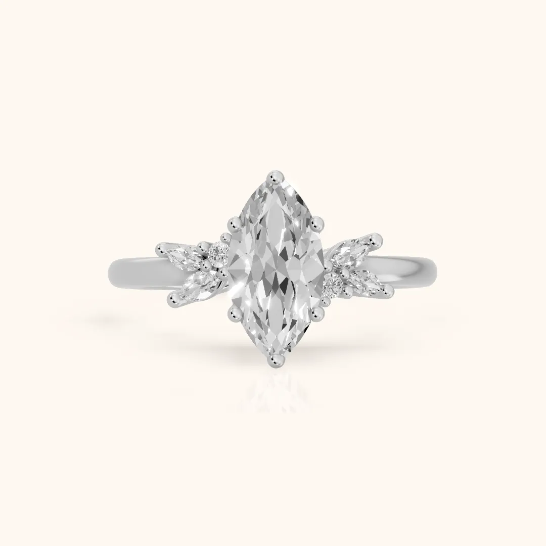 Avon Leaf Cluster Marquise Diamond Engagement Ring in Platinum — view 2