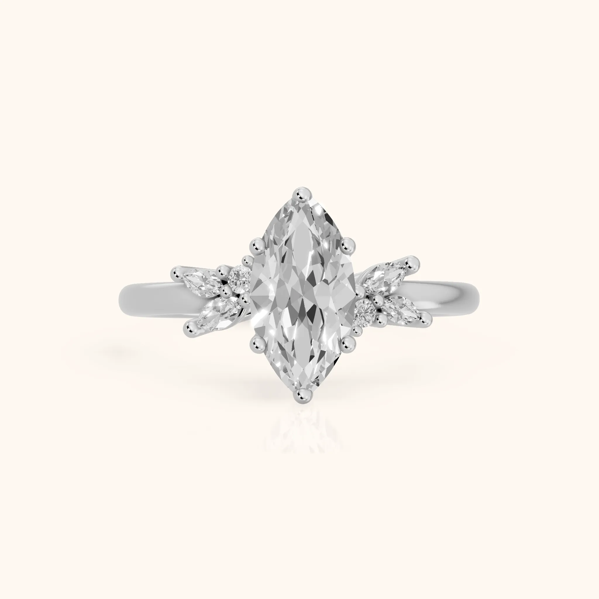 Avon Leaf Cluster Marquise Diamond Engagement Ring in Platinum — view 1