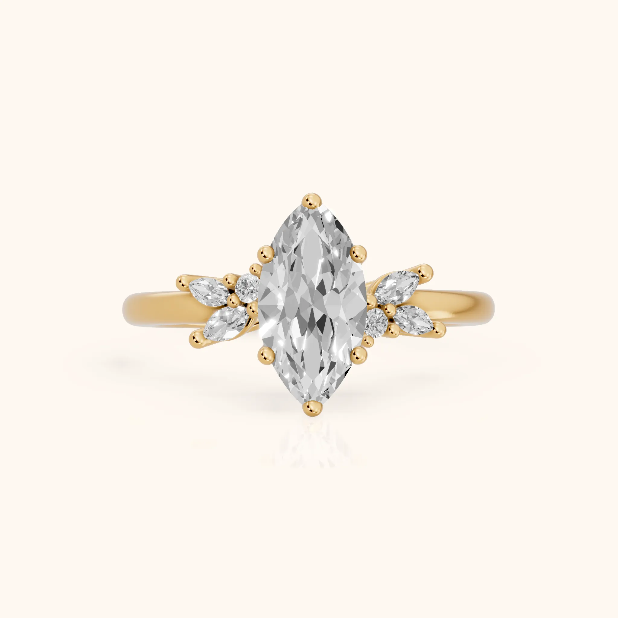 Avon Leaf Cluster Marquise Diamond Engagement Ring in Yellow Gold — view 1